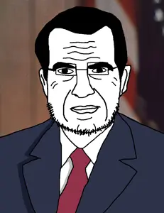 unknown, closed mouth, clothes, glasses, looking at you, necktie, richard nixon, stubble, suit