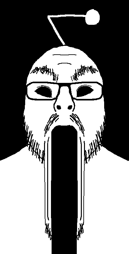 flartson, flartrage, angry, antenna, black background, black eyes, bushy eyebrows, glasses, mustache, no teeth