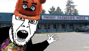 freddy fazbear, yurjak, clothes, hands, hat, open mouth, soyjak, video game, five nights at freddy's
