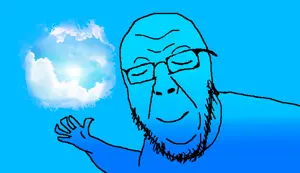 yurjak, blue background, blue skin, calm, hands, open mouth, soyjak