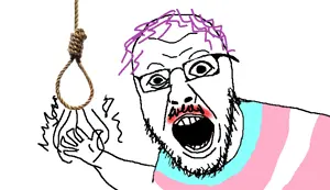 yurjak, hair, hands, noose, open mouth, pink hair, soyjak, tranny