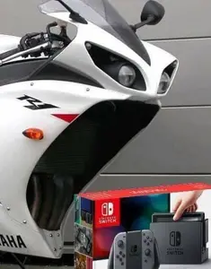 unknown, irl soyjaks, box, irl background, irl soy, looking to the right, motorcycle, nintendo, nintendo switch, not a soyjak