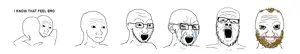 a24 slowburn soyjak, soyak, bloodshot eyes, coomer, glasses, gooner, i know that feel bro, open mouth, smile, stubble
