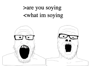 a24 slowburn soyjak, markiplier soyjak, are you soying what im soying, 2soyjaks, glasses, open mouth, raised eyebrow, stubble, transparent background, uncolored skin