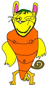 impish soyak ears, animal, carrot, ear, full body, green hair, hair, monster, mouse, nipple