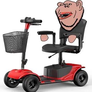 impish soyak ears, impish amerimutt, amerimutt, brown skin, ear, floating, hands, lips, looking to the left, mobility scooter