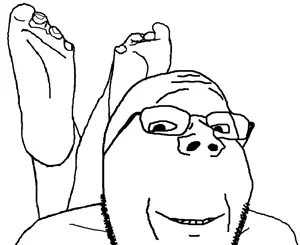 gapejak, wholesome soyjak, feet, glasses, leg, looking at you, smile, soyjak, stubble