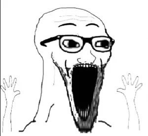 excited soyjak, soyak, wewjak, arm, glasses, hands, hands up, open mouth, soyjak, stubble