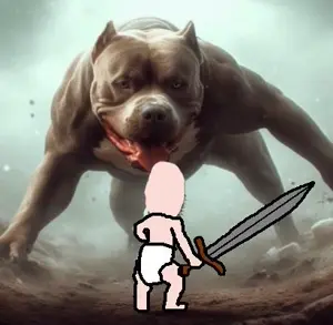 gapejak, babyjak, babyjak, caca, pacifier, pitbull, sword, weapon