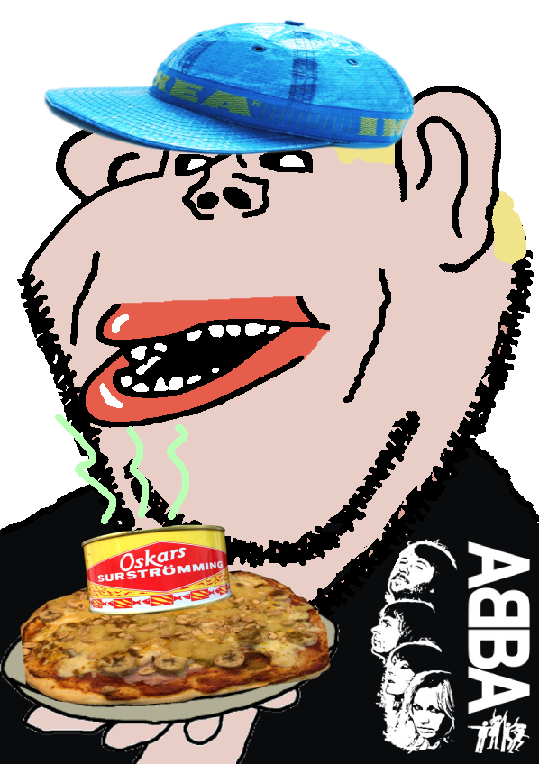 impish soyak ears, impish amerimutt, amerimutt, abba, arm, baseball cap, black sclera, black shirt, blonde hair, canned food