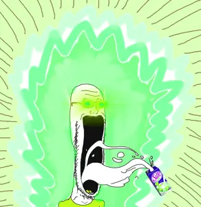 soyak, soyak soymilk, aura, clothes, drinking, glasses, glowing, glowing eyes, green, green eyes