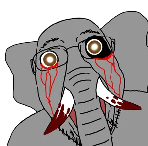 bernd, animal, blood, ear, elephant, glasses, gray, gray skin, large ear, open mouth