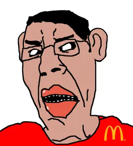 chudjak, cobson, suspicious chudjak, amerimutt, angry, big lips, black sclera, brown skin, chud, clothes