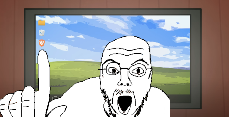pointjak, 1soyjak, brave browser, cleavage, computer, drawn background, finger, folder, glasses, hands