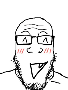 markiplier soyjak, neutralplier, ^ ^, bald, blush, glasses, neutral, open mouth, stubble, white background