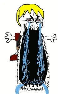 nate higgers, cryboy soyjak, natejak, angry, animated, anti sharty, arm, big mouth, blonde hair, bloodshot eyes