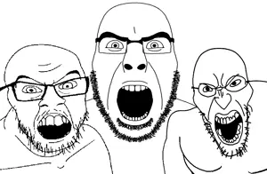 angry soyjak, cobson, feraljak, cobson front2, 3soyjaks, angry, feral trio, glasses, looking at you, mustache