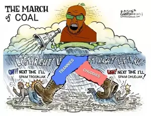 feraljak, ben garrison, coal, glasses, megaphone, open mouth, orange skin, soyjak, stubble, froot