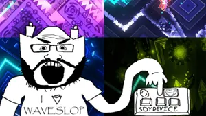 impish soyak ears, markiplier soyjak, science lover, beard, glasses, i love, open mouth, sayodevice, text, video game