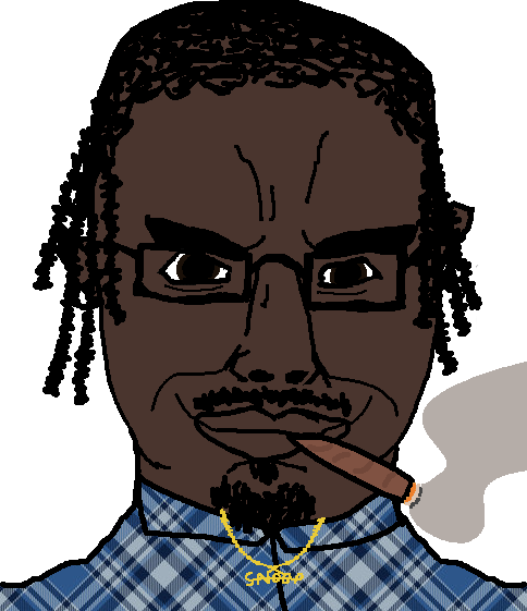 chudjak, chudjak front, black skin, closed mouth, clothes, ear, glasses, gold chain, hair, looking at you