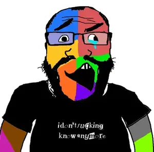 markiplier soyjak, science lover, colorjak, angry, beard, black shirt, clothes, crying, glasses, happy