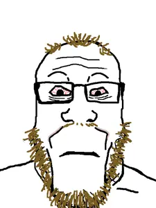 markiplier soyjak, neutralplier, balding, bloodshot eyes, brown hair, brown stubble, closed mouth, coomer, glasses, gooner
