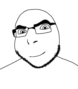 cobson, babycorn, minicob, closed mouth, glasses, smile, soyjak, stubble