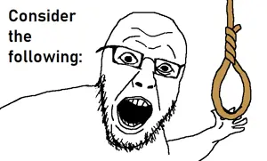 yurjak, arm, finger, glasses, hands, meme, noose, open mouth, rope, soyjak