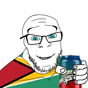 feraljak, can, closed mouth, flag, glasses, guyana, hands, happy, holding object, holding sproke