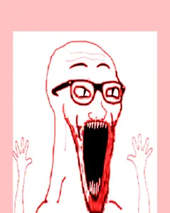 excited soyjak, soyak, wewjak, animated, arm, glasses, hands, hands up, monster, open mouth