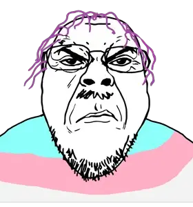 bernd, punisher face, angry, closed mouth, clothes, glasses, mustache, purple hair, soyjak, stubble