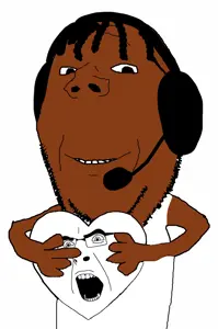 cobson, gapejak, wholesome soyjak, 2soyjaks, arm, brown skin, clothes, hair, hands, headphones