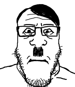 markiplier soyjak, neutralplier, adolf hitler, closed mouth, eyebags, frown, glasses, hair, mustache, neutral
