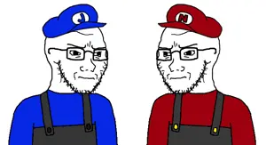 jake, nate higgers, soyak, natejak, 2soyjaks, blue shirt, closed mouth, clothes, frown, glasses