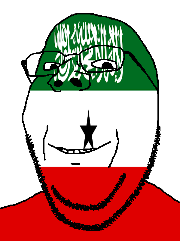 gapejak, wholesome soyjak, arabic text, closed mouth, country, flag, glasses, hair, smile, somaliland