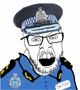 feraljak, australia, australian, cuck, glasses, police, police uniform, stubble