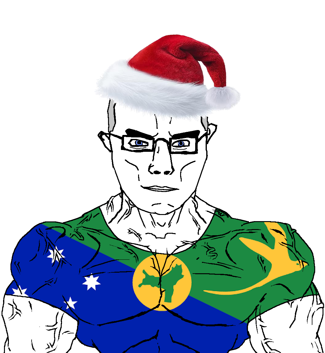 chudjak, chudjak front, muscular chud, arm, blue eyes, buff, christmas islands, closed mouth, clothes, flag