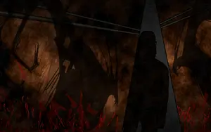 cobson, hornyson, arm, biting lip, blood, distorted, drawn background, evil, fat, genitalia