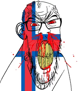 feraljak, feralrage, angry, blood, bloodshot eyes, clenched teeth, cracked teeth, ear, faroe islands, flag