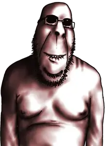 doddermod, rapeson, cobson, hornyson, rapeson, arm, biting lip, bushy eyebrows, closed mouth, glasses