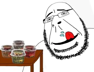 cobson, lickson, glasses, hk potku, licking, licking lips, soyjak, stubble, table