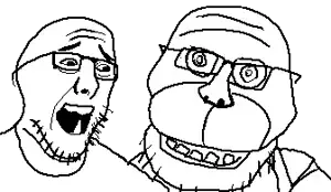 windyjak, 2soyjaks, bonnie (fnaf), glasses, hair, open mouth, scared, soyjak, stubble, transparent background