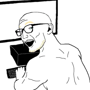 salsamaster, zoomer on computer, aryan, aryan soyjaks, a10 eyes, blue eyes, buff, glasses, keyboard, looking at you