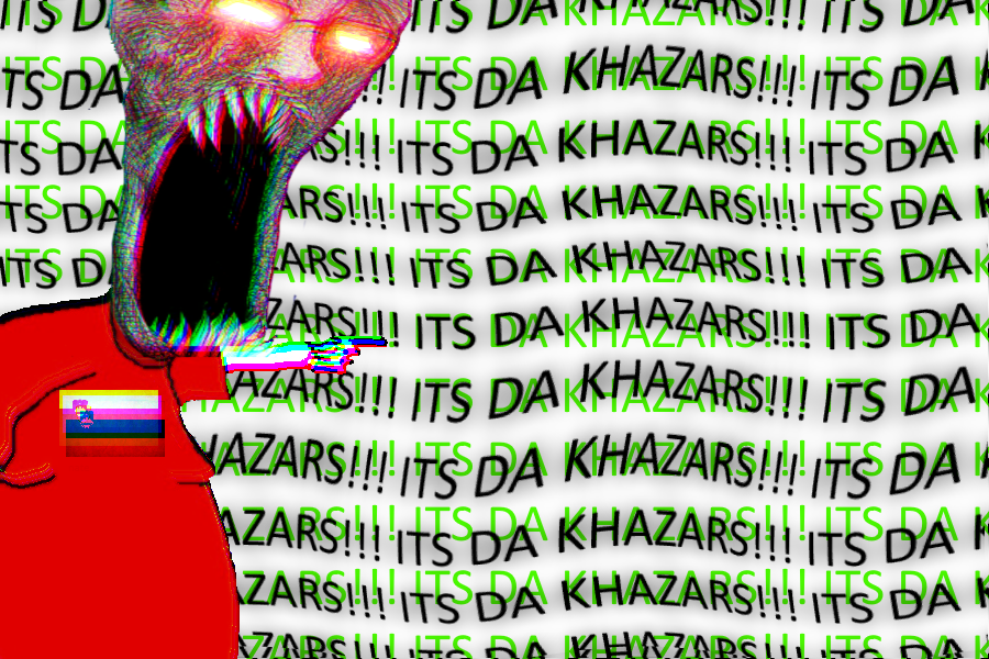 unknown, arm, black skin, clothes, distorted, fat, flag, glasses, glowing eyes, hands