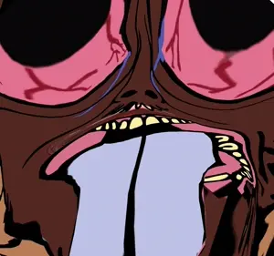 bernd, ack, brown skin, brown troonjak, close up view, crying, eyes popping, hanging, nightmare fuel, open mouth