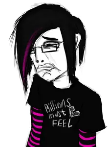 chudjak, broken heart, crying, ear, english text, glasses, goth, hair, heart, purple hair