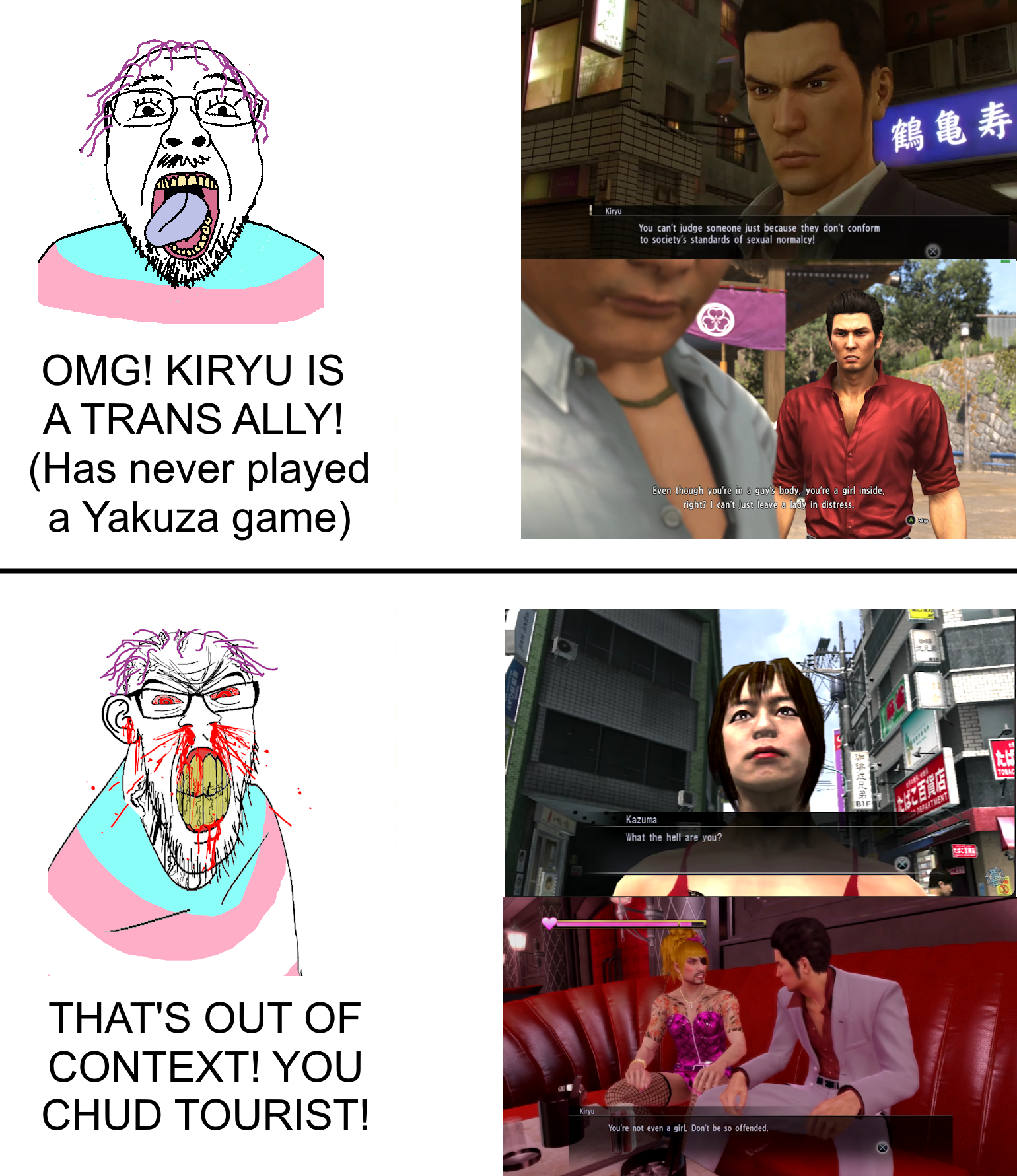 bernd, feraljak, feralrage, angry, bloodshot eyes, clenched teeth, ear, flag, glasses, kiryu kazuma