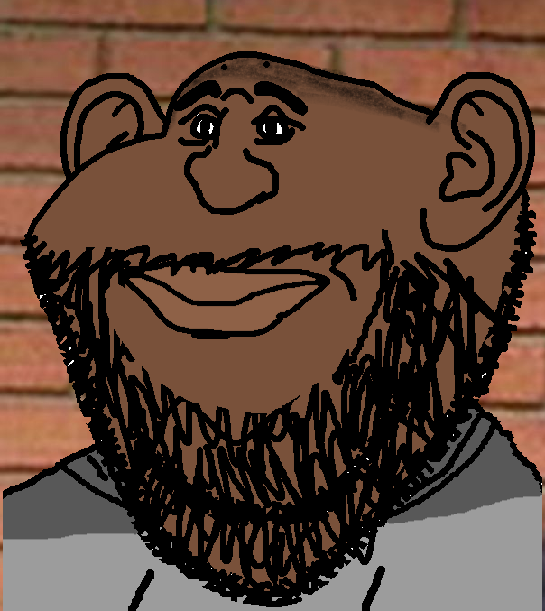 george floyd, impish soyak ears, pissluffare, impluffare, saint floyd, balding, beard, black skin, closed mouth, clothes