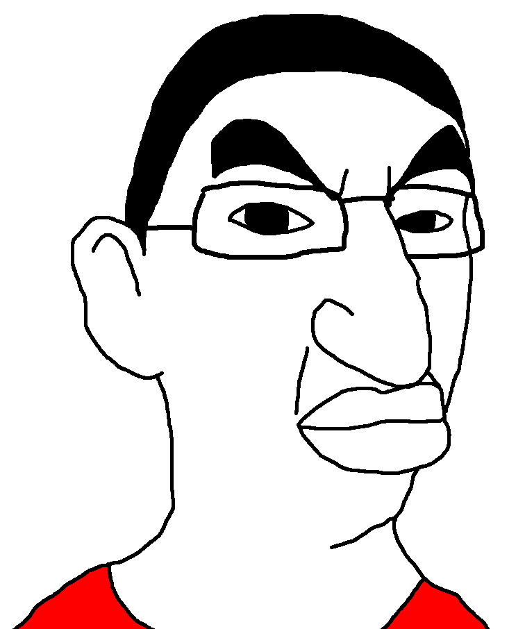 chudjak, big lips, big nose, black hair, bushy eyebrows, closed mouth, ear, eyebrows, glasses, hair