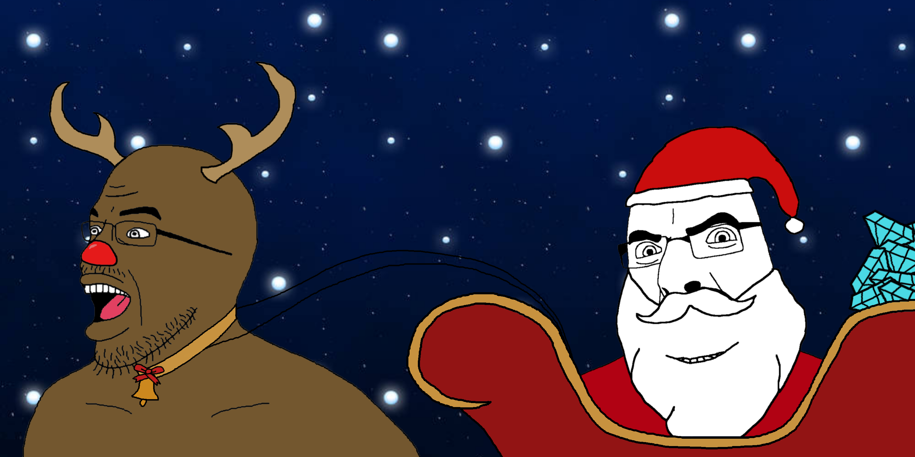 cobson, crossjak, 2soyjaks, angry, antler, beard, bell, bushy eyebrows, christmas, closed mouth